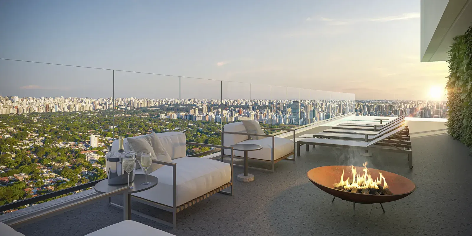 Concepção artística do sky lounge no rooftop